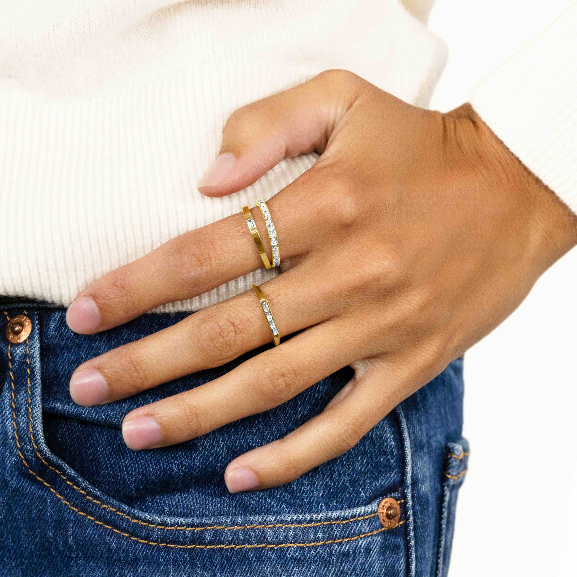 Womens | 14K Solid Yellow Gold | Baguette Half Eternity Band | 0.5 CTW Diamonds