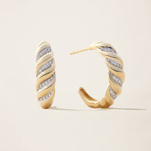 Womens | 14K Solid Yellow Gold | Croissant Hoop Earrings | 0.20 CTW Diamonds