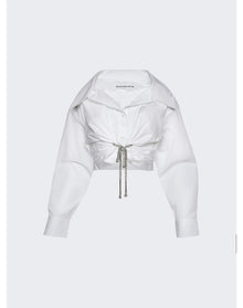 Alexander Wang | Women | Cropped Button Crystal Tie Shirt In Cotton Poplin | White