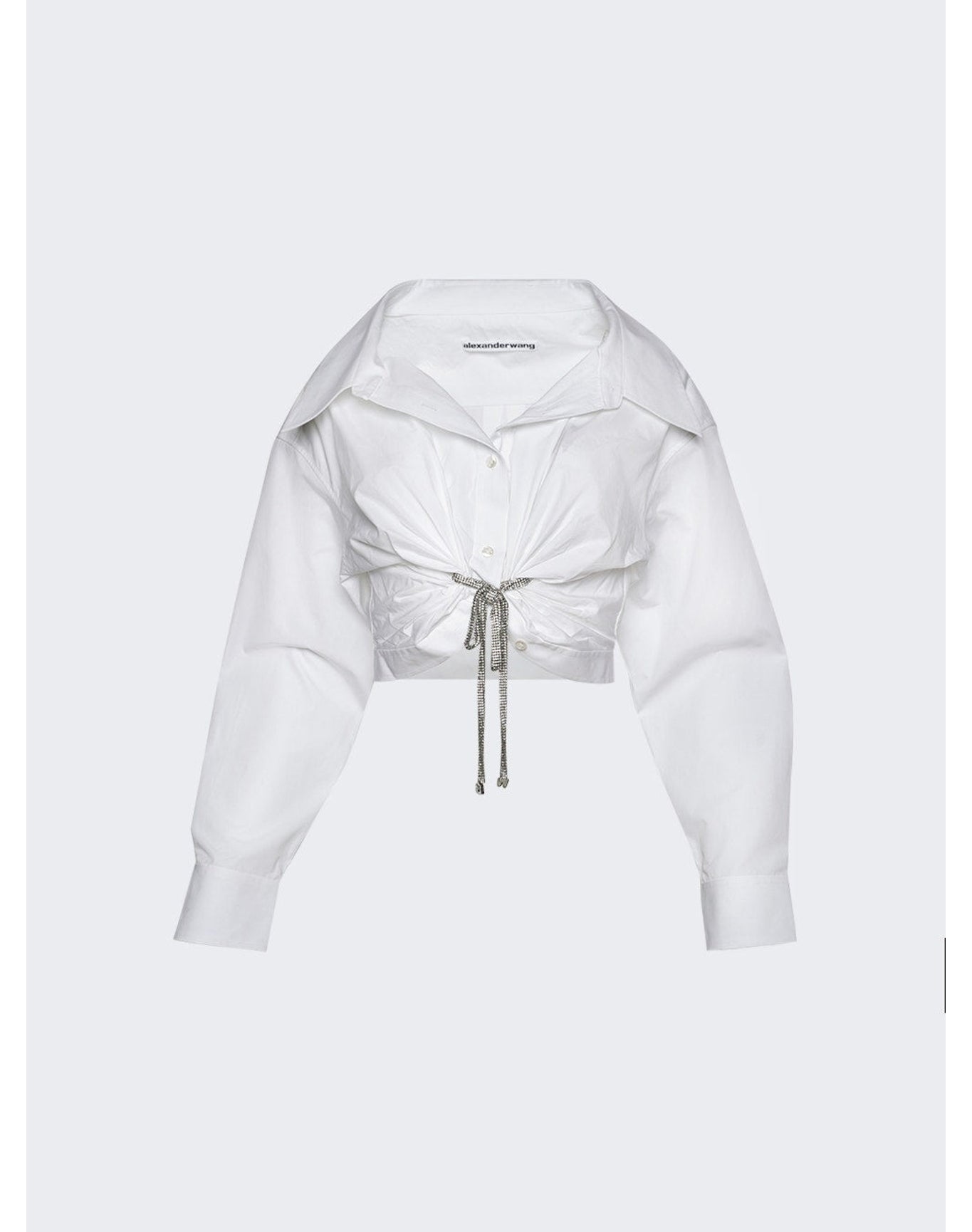 Alexander Wang | Women | Cropped Button Crystal Tie Shirt In Cotton Poplin | White