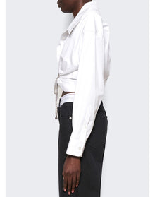 Alexander Wang | Women | Cropped Button Crystal Tie Shirt In Cotton Poplin | White