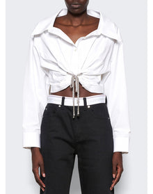 Alexander Wang | Women | Cropped Button Crystal Tie Shirt In Cotton Poplin | White