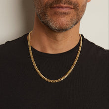 Model. Man with black shit wearing gold chain necklace