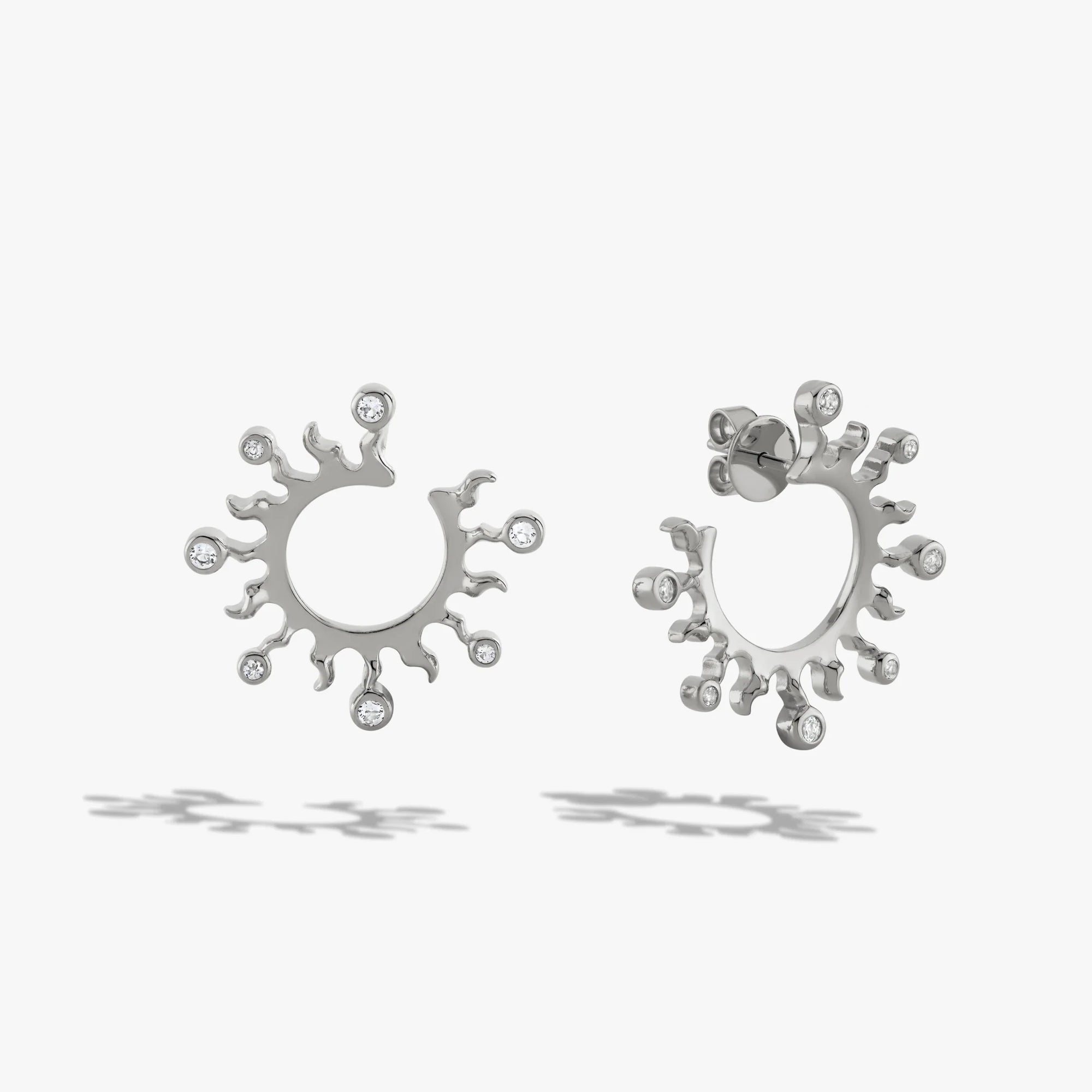 Awe Inspired Earrings 925 Sterling Silver Sunburst Bypass Hoops