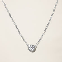 Womens | 14K Solid White Gold | Solitaire Bezel Necklace | 0.15 CTW Diamonds