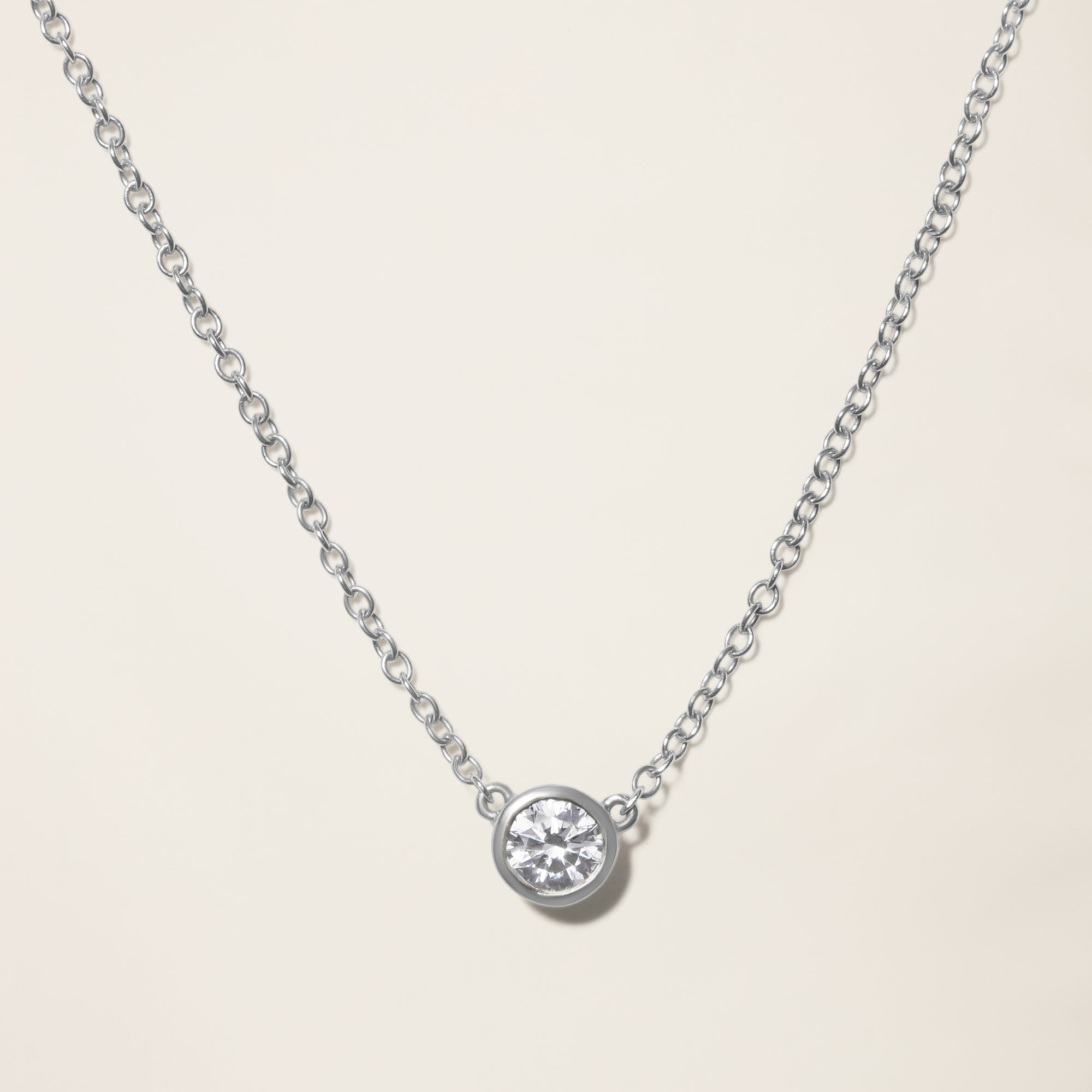 Womens | 14K Solid White Gold | Solitaire Bezel Necklace | 0.15 CTW Diamonds