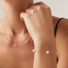 Womens | 14K Solid Yellow Gold | Cultured Pearl Station Bracelet | Freshwater Pearls