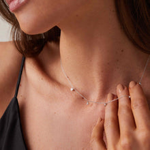 Womens | 14K Solid White Gold | Five-Stone Bezel Necklace | 0.325 CTW Diamonds