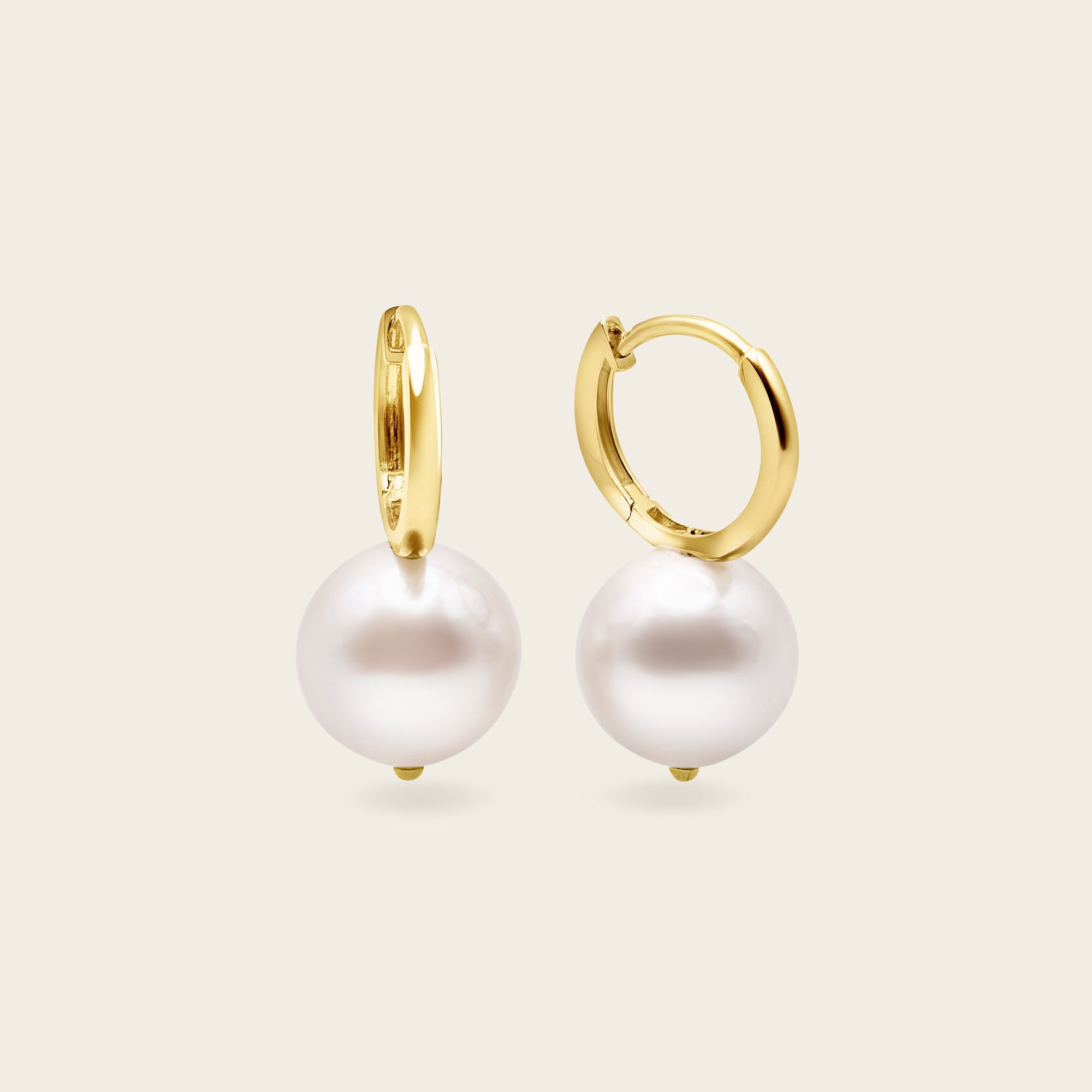 Womens | 14K Solid Yellow Gold | Large Pearl Huggies | Freshwater Pearls