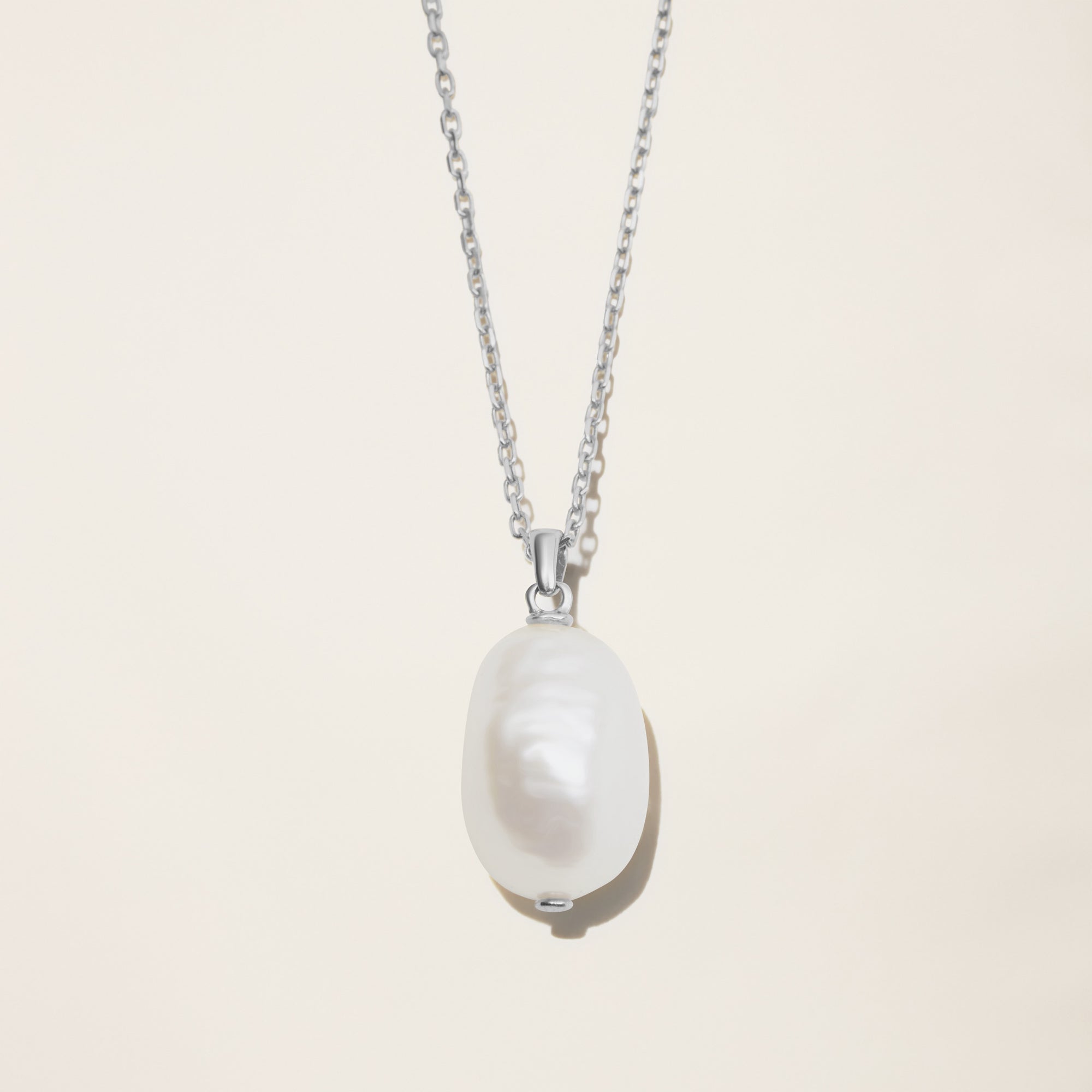 Womens | 14K Solid White Gold | Baroque Cultured Pearl Drop Chain | Freshwater Pearls
