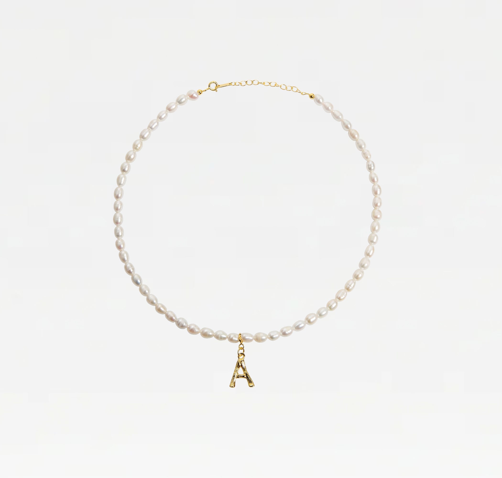 The Bamboo Pearl Initial Necklace | Gold