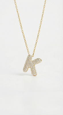 The Pave Bubble Letter Pendant Necklace | Gold Vermeil