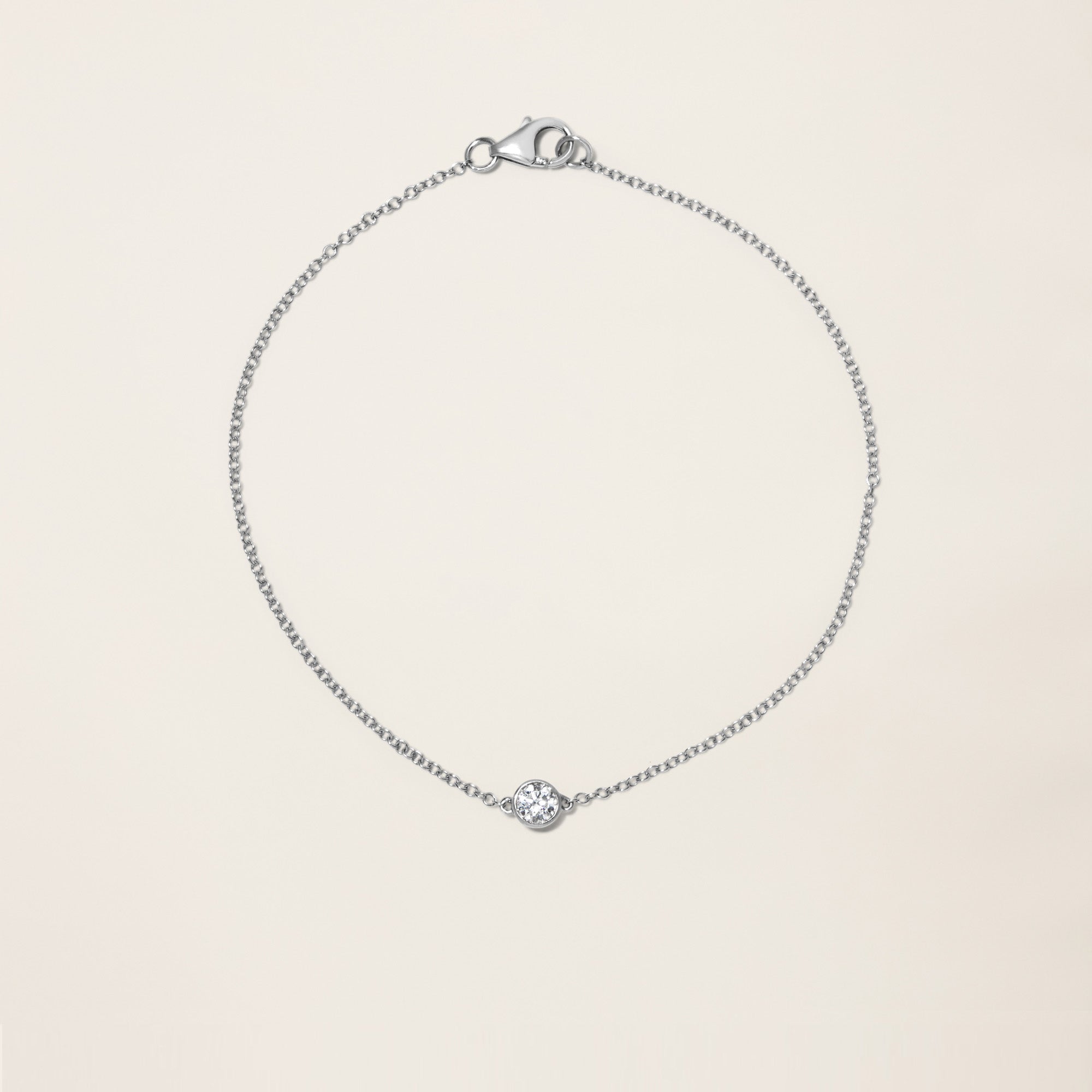 Womens | 14K Solid White Gold | Solitaire Bezel Bracelet | 0.15 CTW Diamonds
