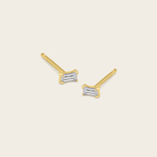 Womens | 14K Solid Yellow Gold | Mini Baguette Studs | 0.10 CTW Diamonds
