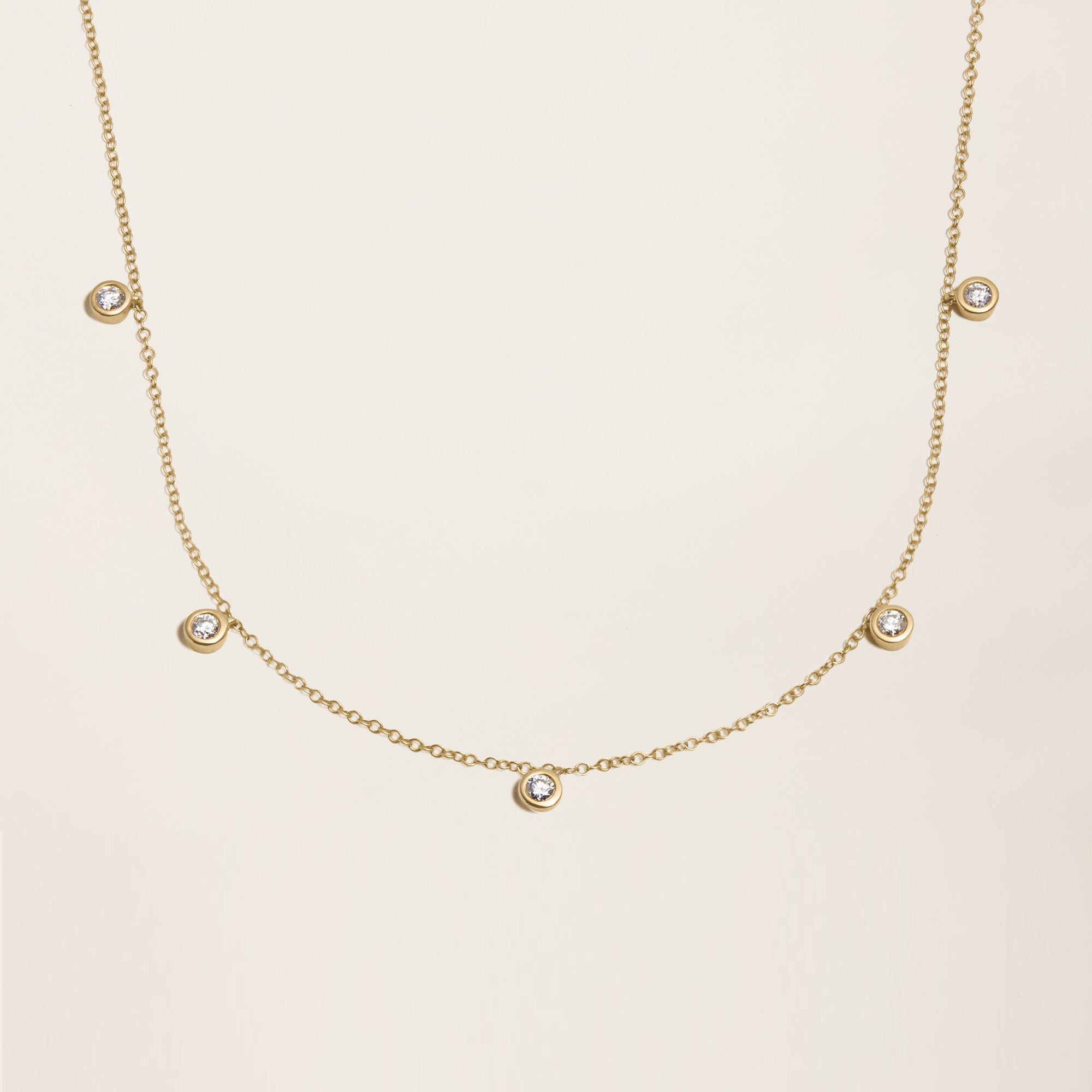 Womens | 14K Solid Yellow Gold | Five-Stone Bezel Necklace | 0.325 CTW Diamonds