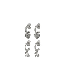 Cherry + Heart Studded Huggies - Silver | Plated Silver