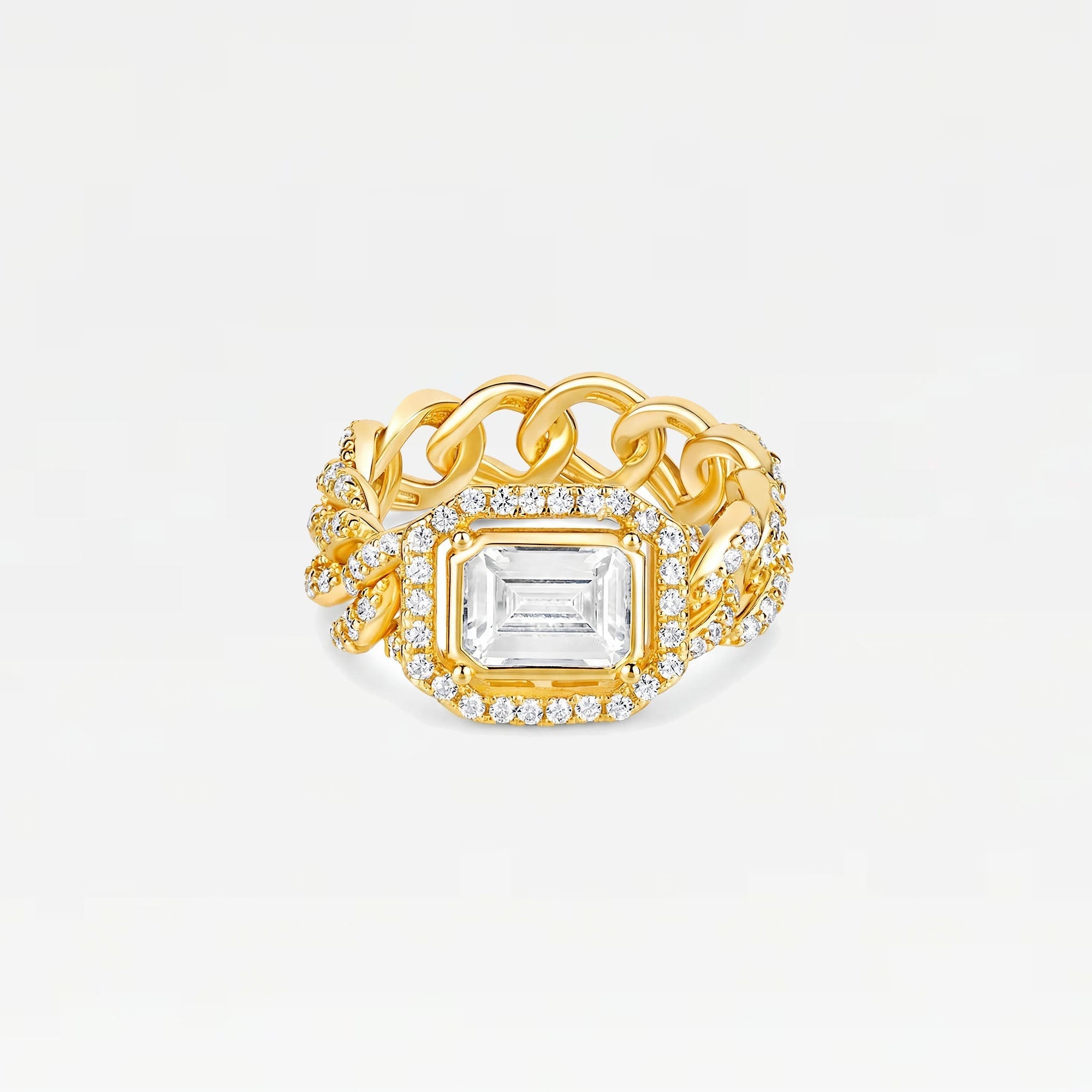 The Halo Colored Stone Cuban Link Chain Ring | Clear