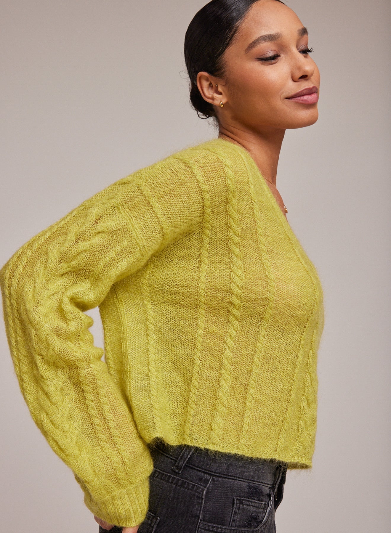 V-Neck Cropped Sweater - Golden Chartreuse