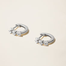 Womens | 14K Solid White Gold | Three-Stone Huggie Earrings | 0.24 CTW Diamonds