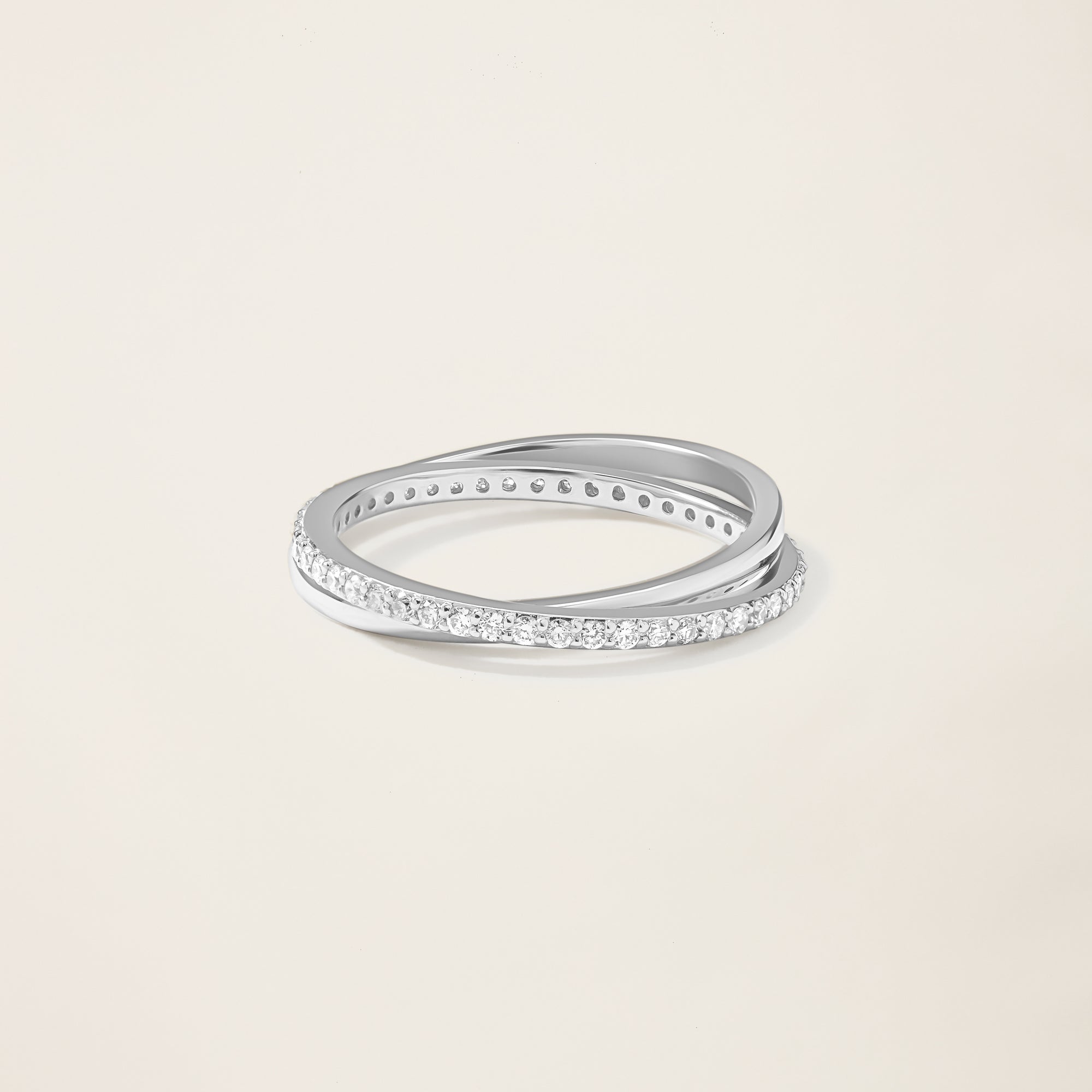 Womens | 14K Solid White Gold | Interlocking Ring | 0.338 CTW Diamonds