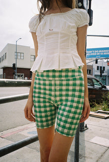 Organic Stretch Biker Short | Basil Gingham