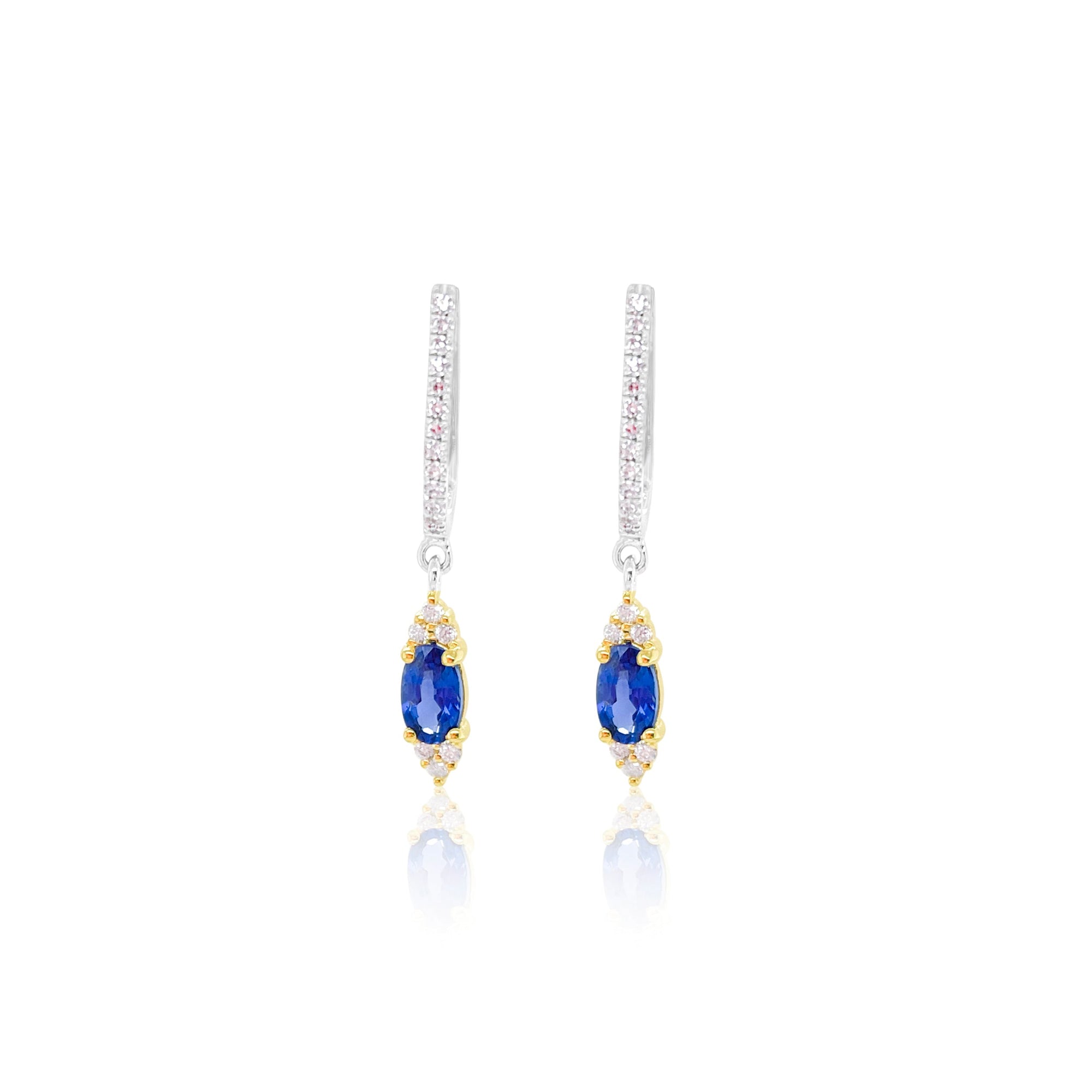 Two Tone Gold Blue Sapphire Diamond Drop Earrings | Two Tone