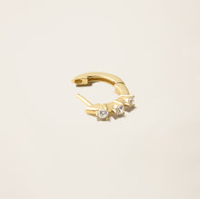 Womens | 14K Solid Yellow Gold | Three-Stone Huggie Earrings | 0.24 CTW Diamonds