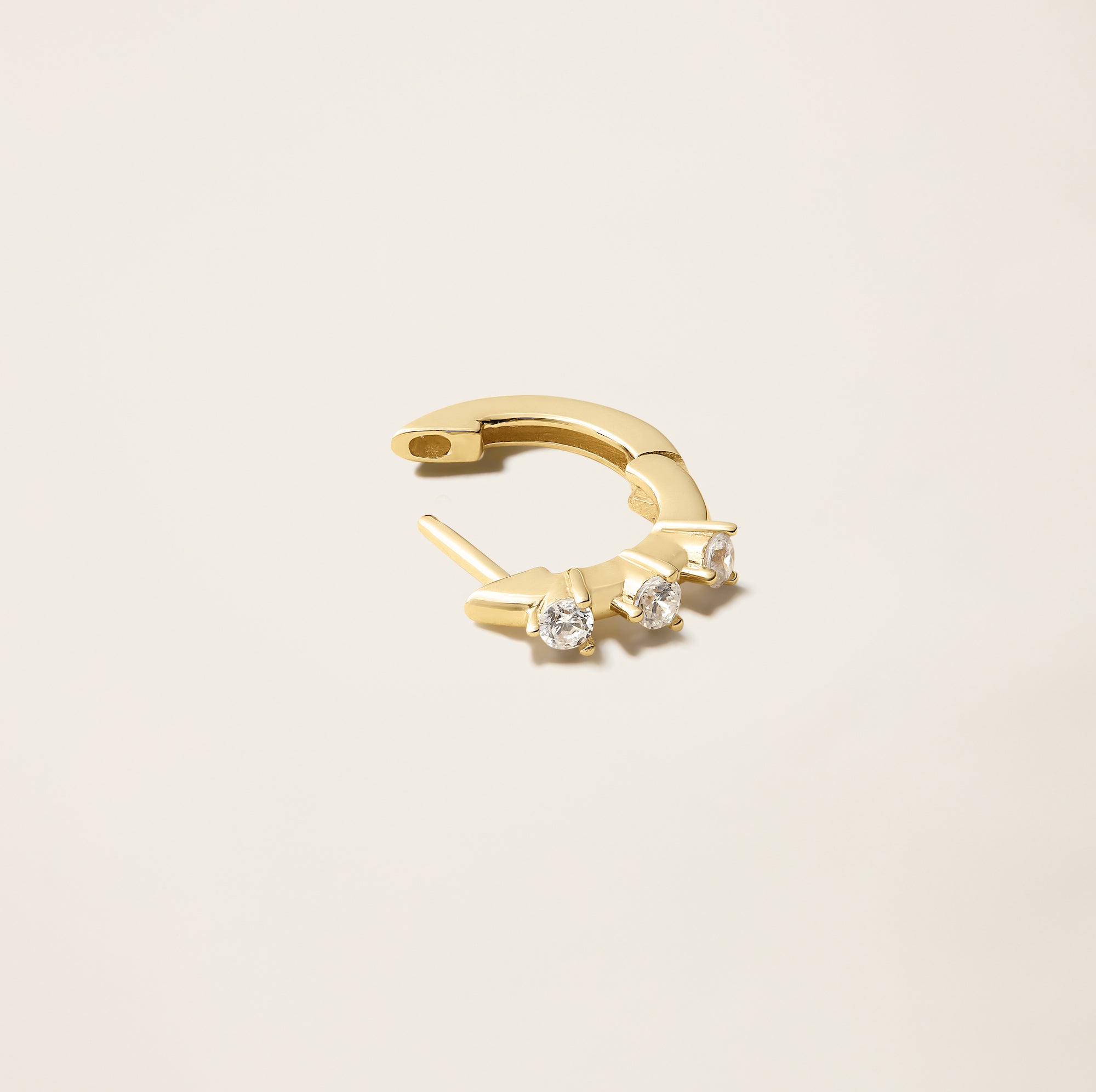 Womens | 14K Solid Yellow Gold | Three-Stone Huggie Earrings | 0.24 CTW Diamonds