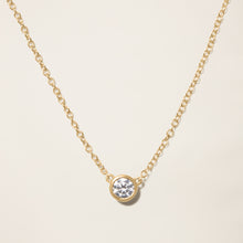 Womens | 14K Solid Yellow Gold | Solitaire Bezel Necklace | 0.15 CTW Diamonds