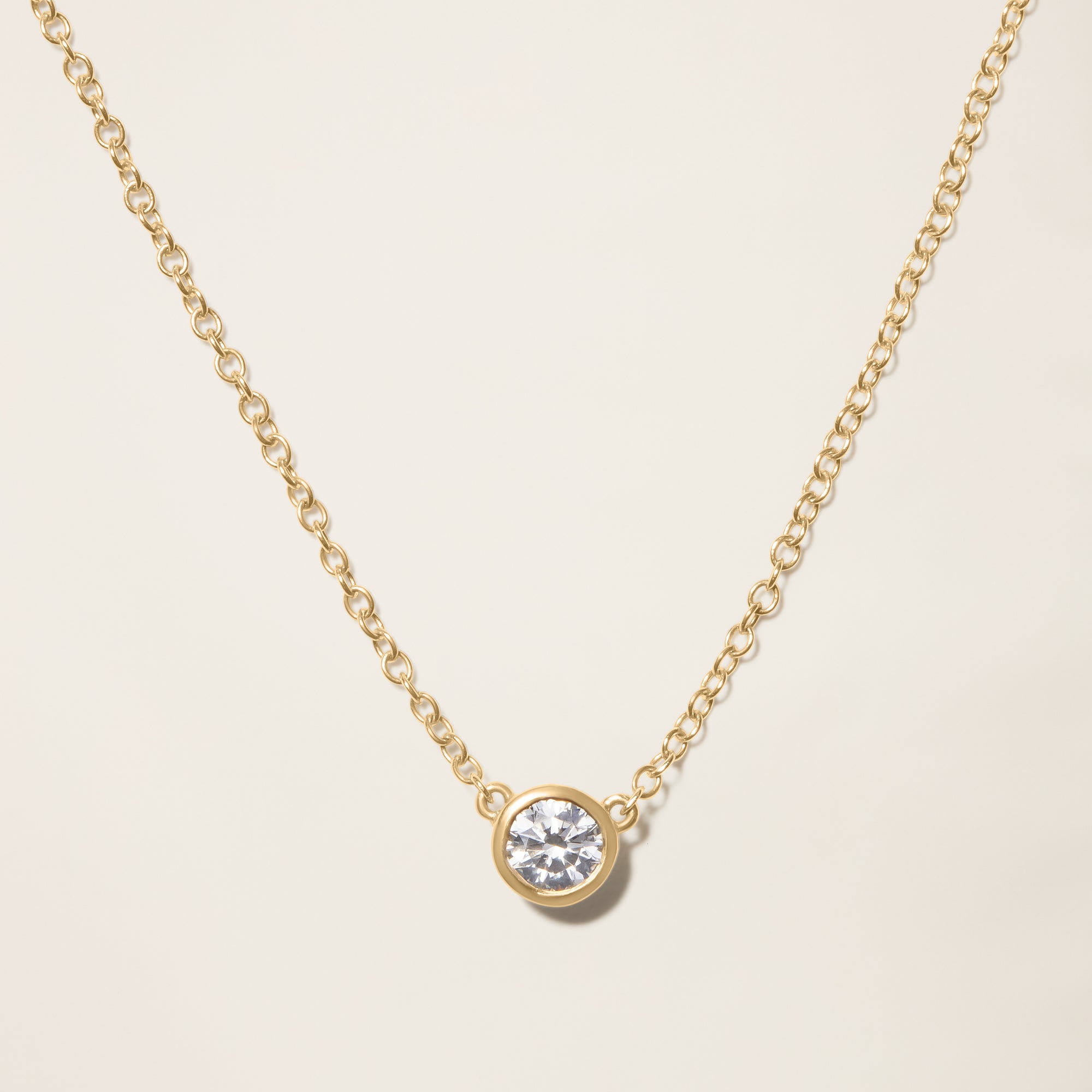 Womens | 14K Solid Yellow Gold | Solitaire Bezel Necklace | 0.15 CTW Diamonds