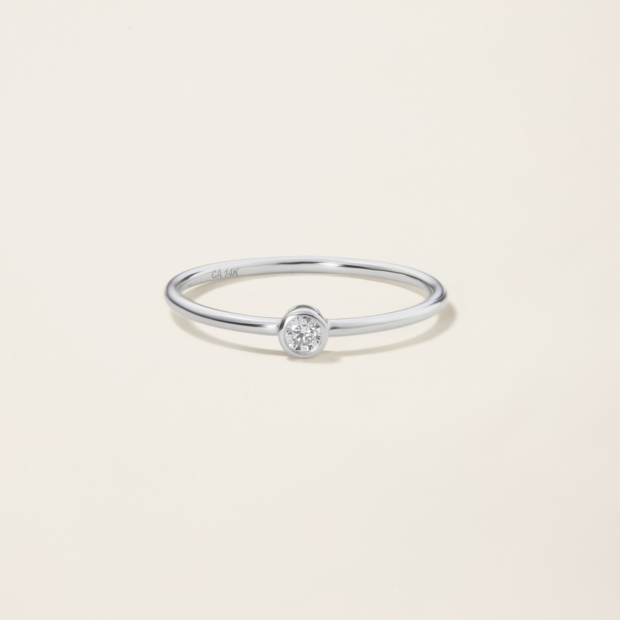 Womens | 14K Solid White Gold | Solitaire Bezel Ring | 0.065 CTW Diamonds