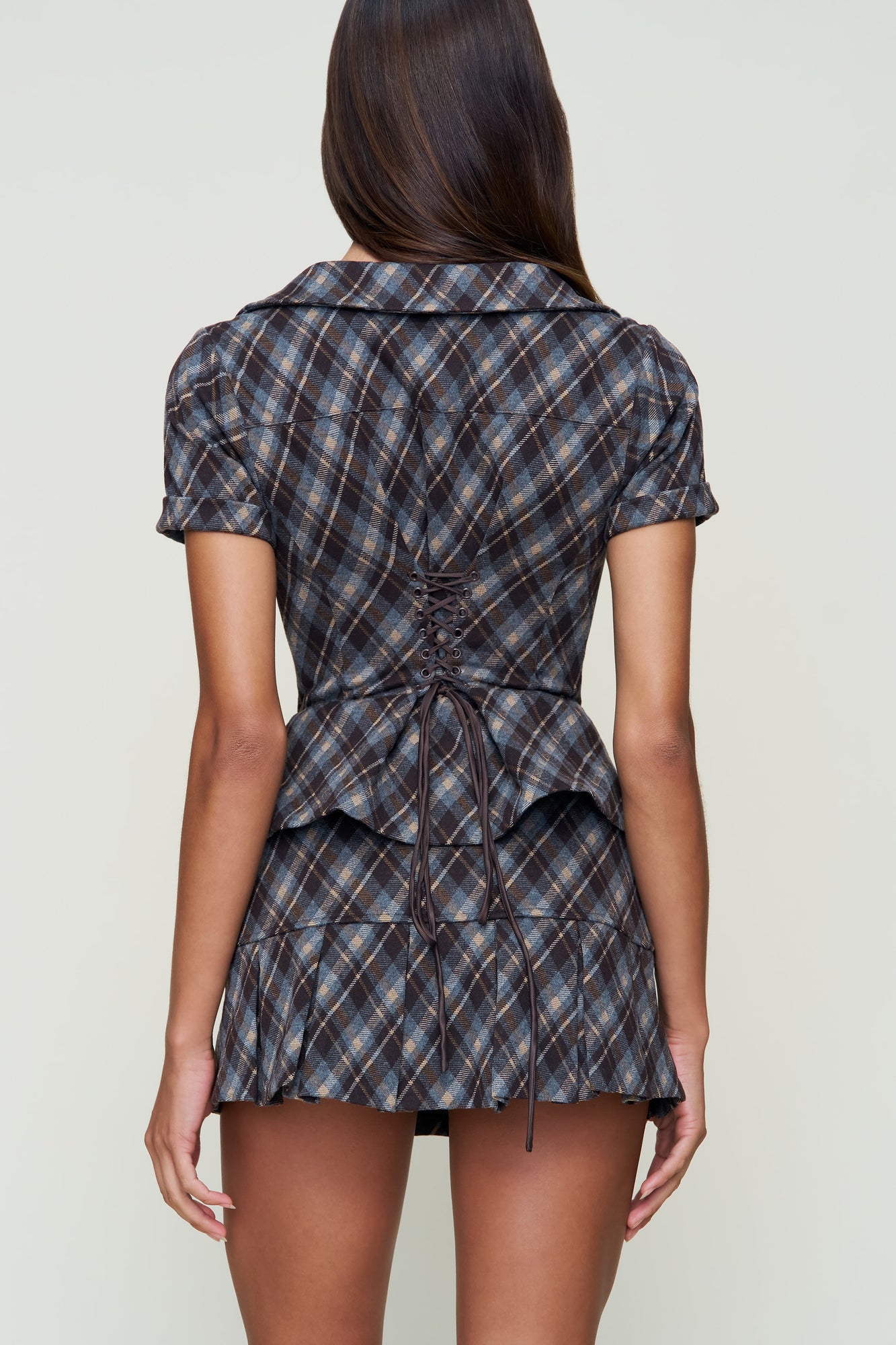 Womens | Lia Buttondown Diamond Tartan Corset | Blue Multi Tartan
