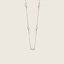 Womens | 14K Solid White Gold | Petite Cultured Pearl Station Necklace | Freshwater Pearls