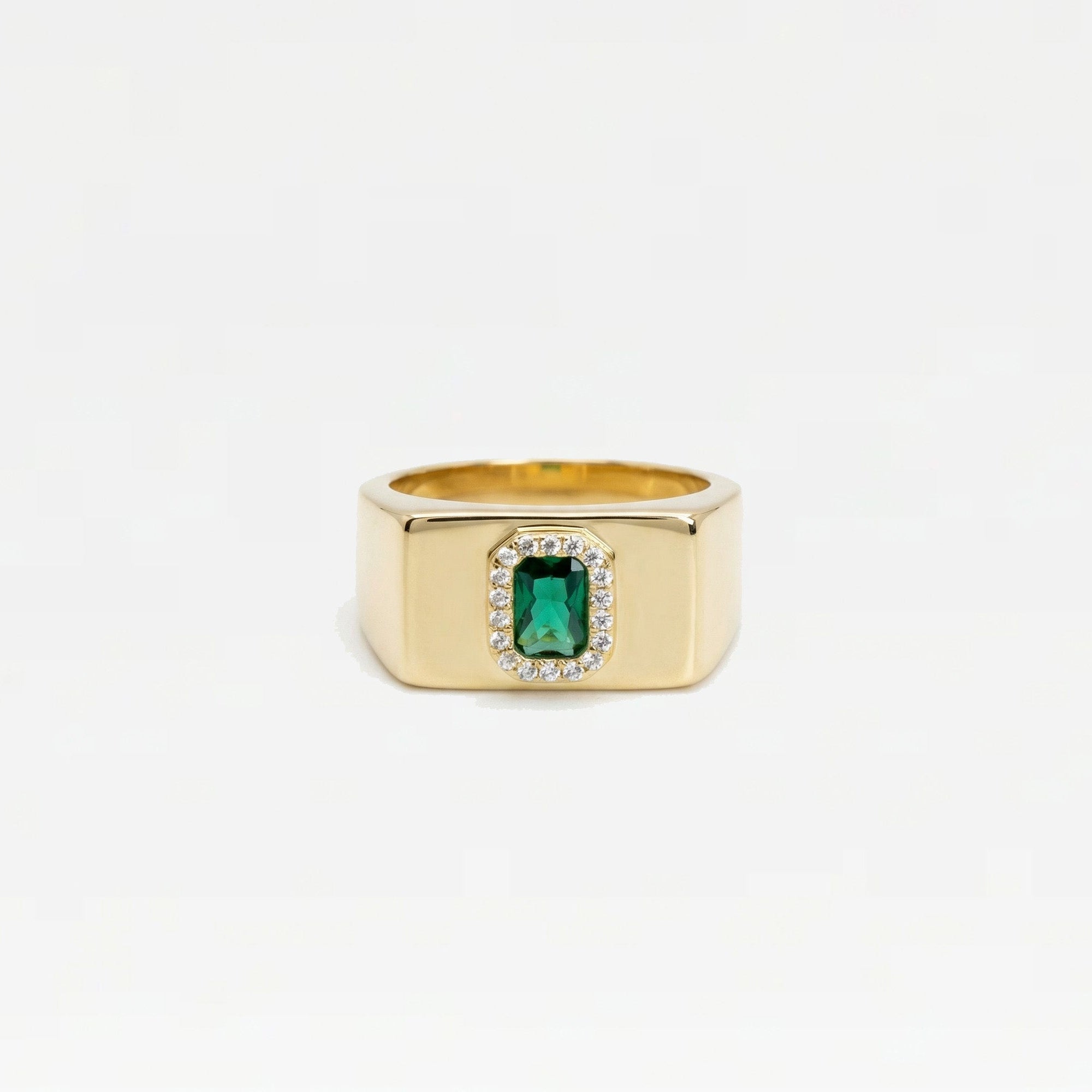 The Green Stone Square Signet Ring | 18Kt Gold Vermeil