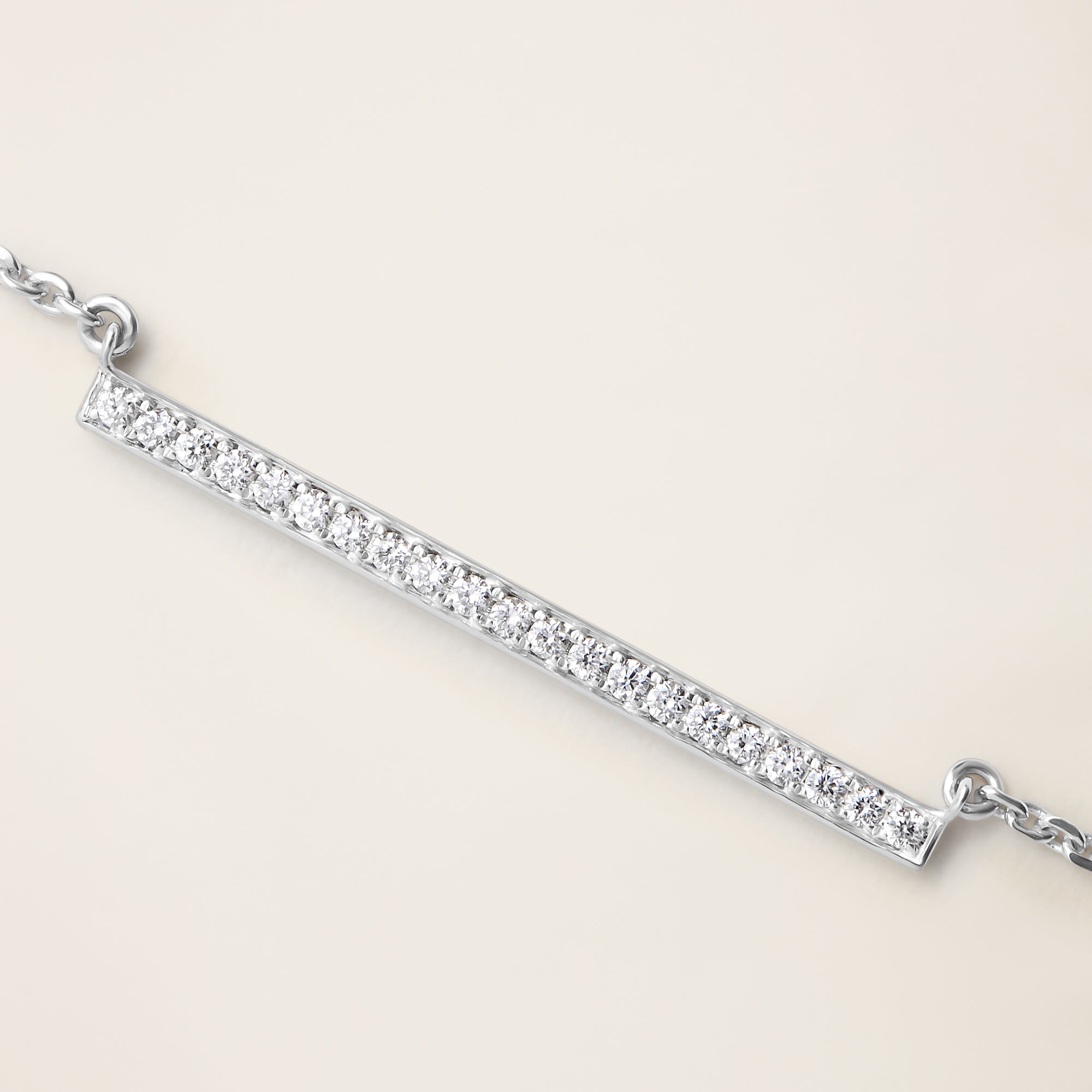 Womens | 14K Solid White Gold | Pave Bar Necklace | 0.19 CTW Diamonds