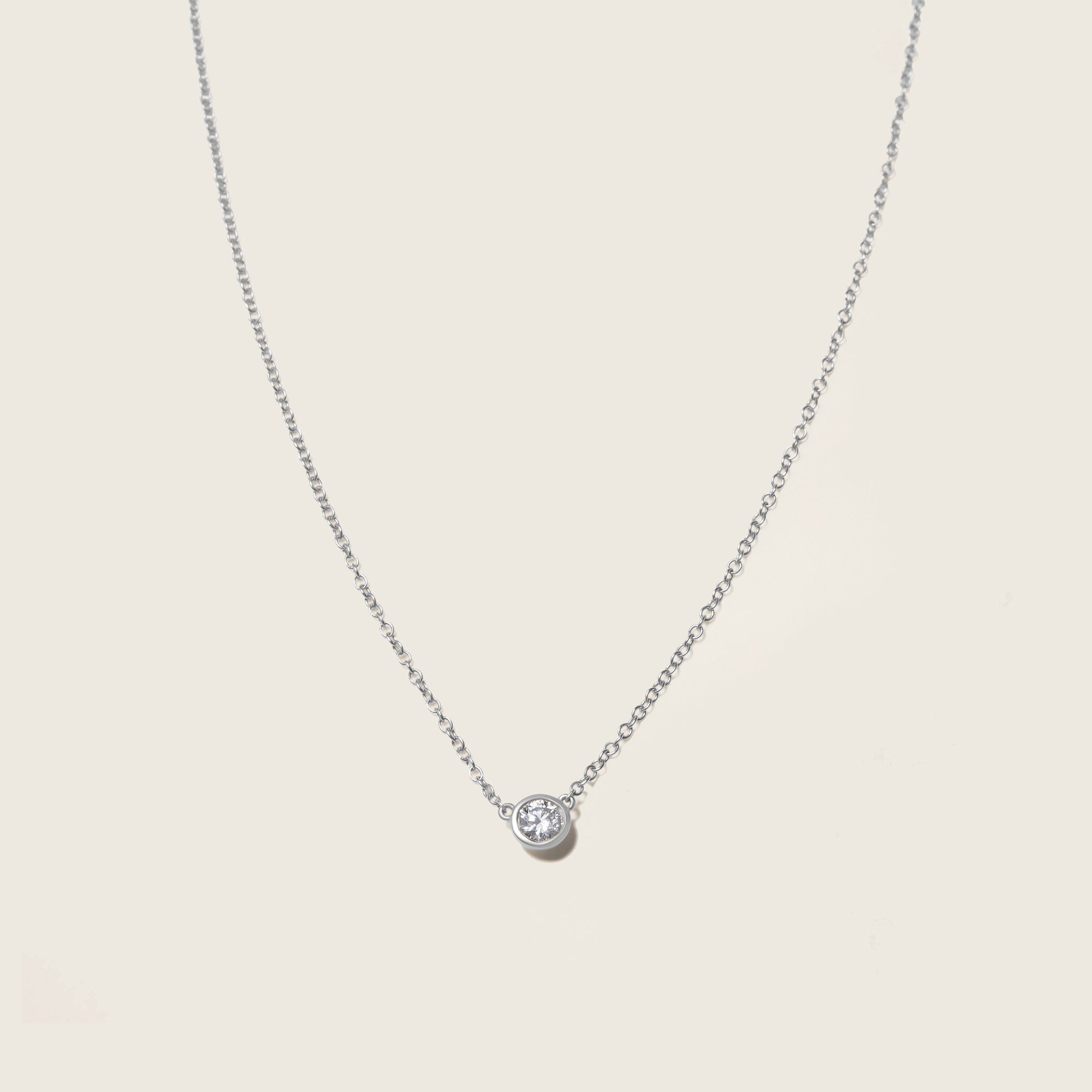Womens | 14K Solid White Gold | Solitaire Bezel Necklace | 0.15 CTW Diamonds