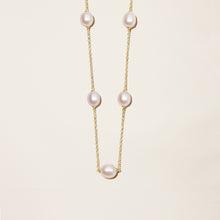Womens | 14K Solid Yellow Gold | Cultured Pearl Station Necklace | Freshwater Pearls