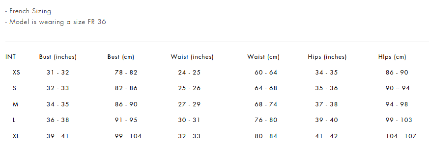 Product size guide