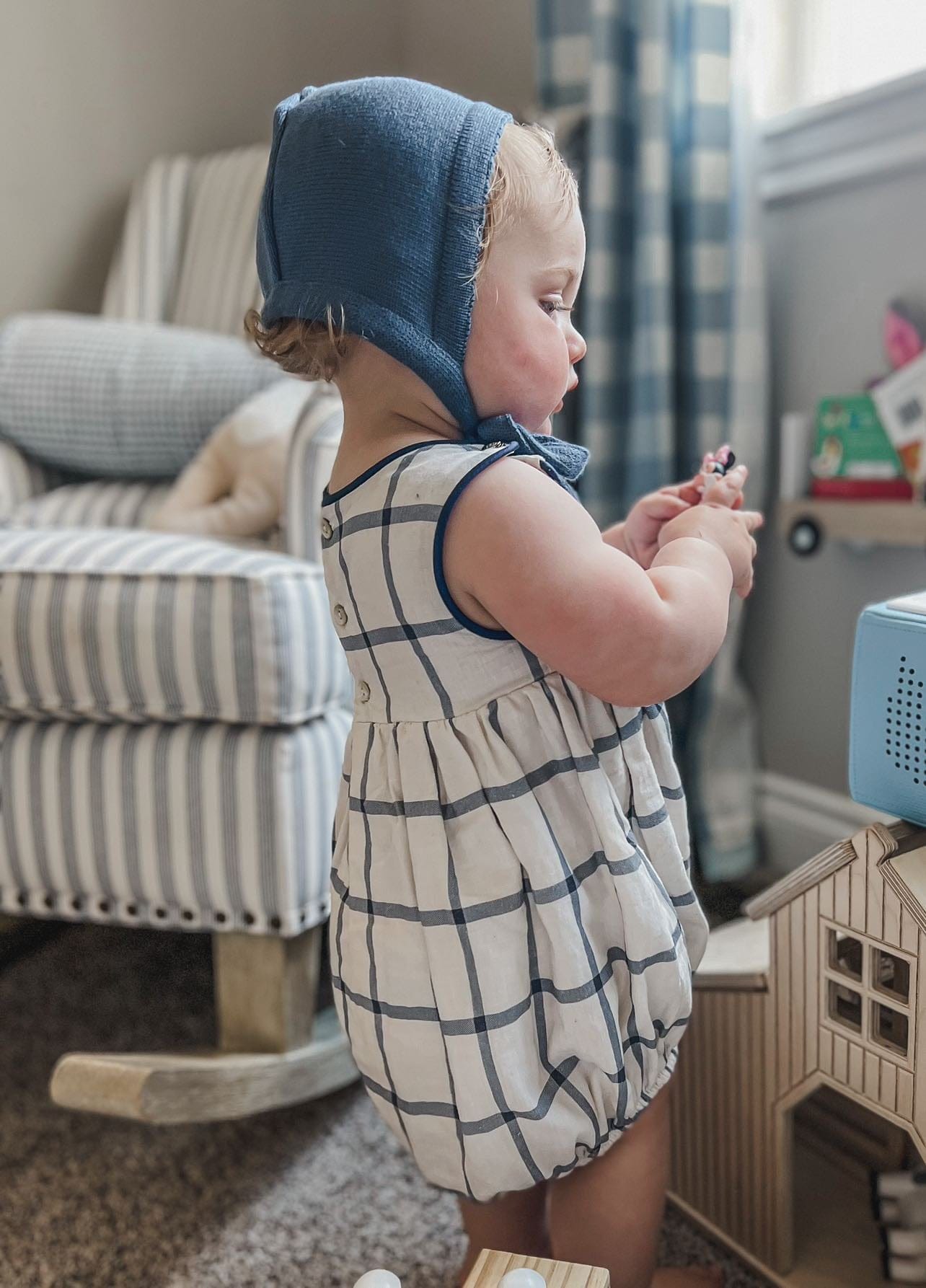 Checkered Linen Romper - Petite Maison Kids