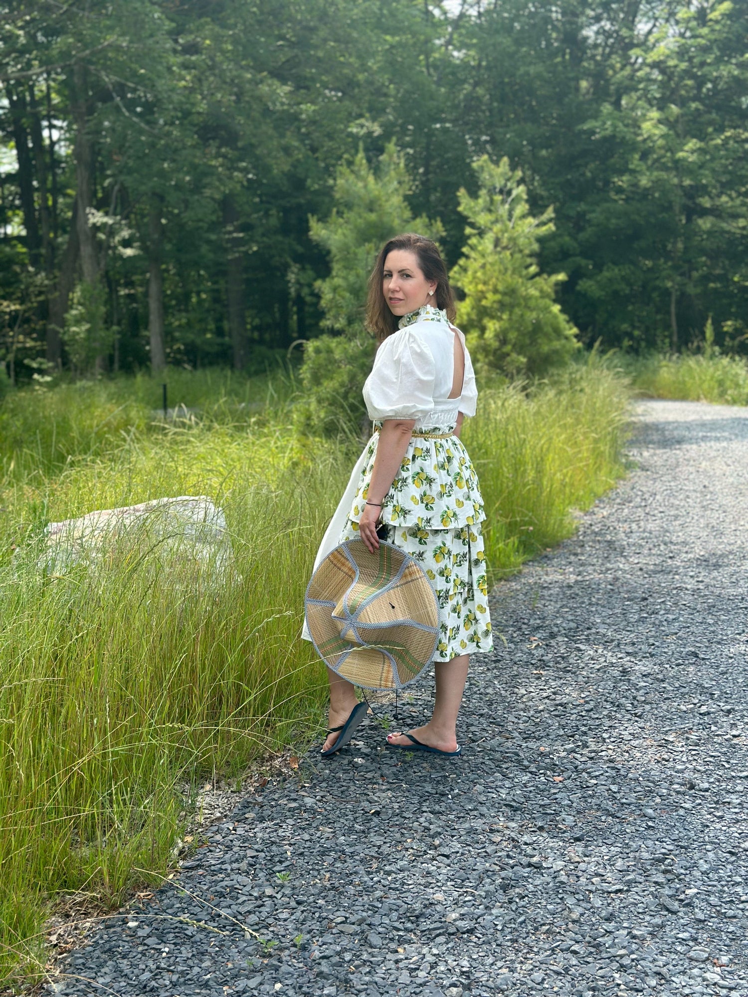 Womens | Amalfi Lemon Print Linen Mom Dress | Lemon