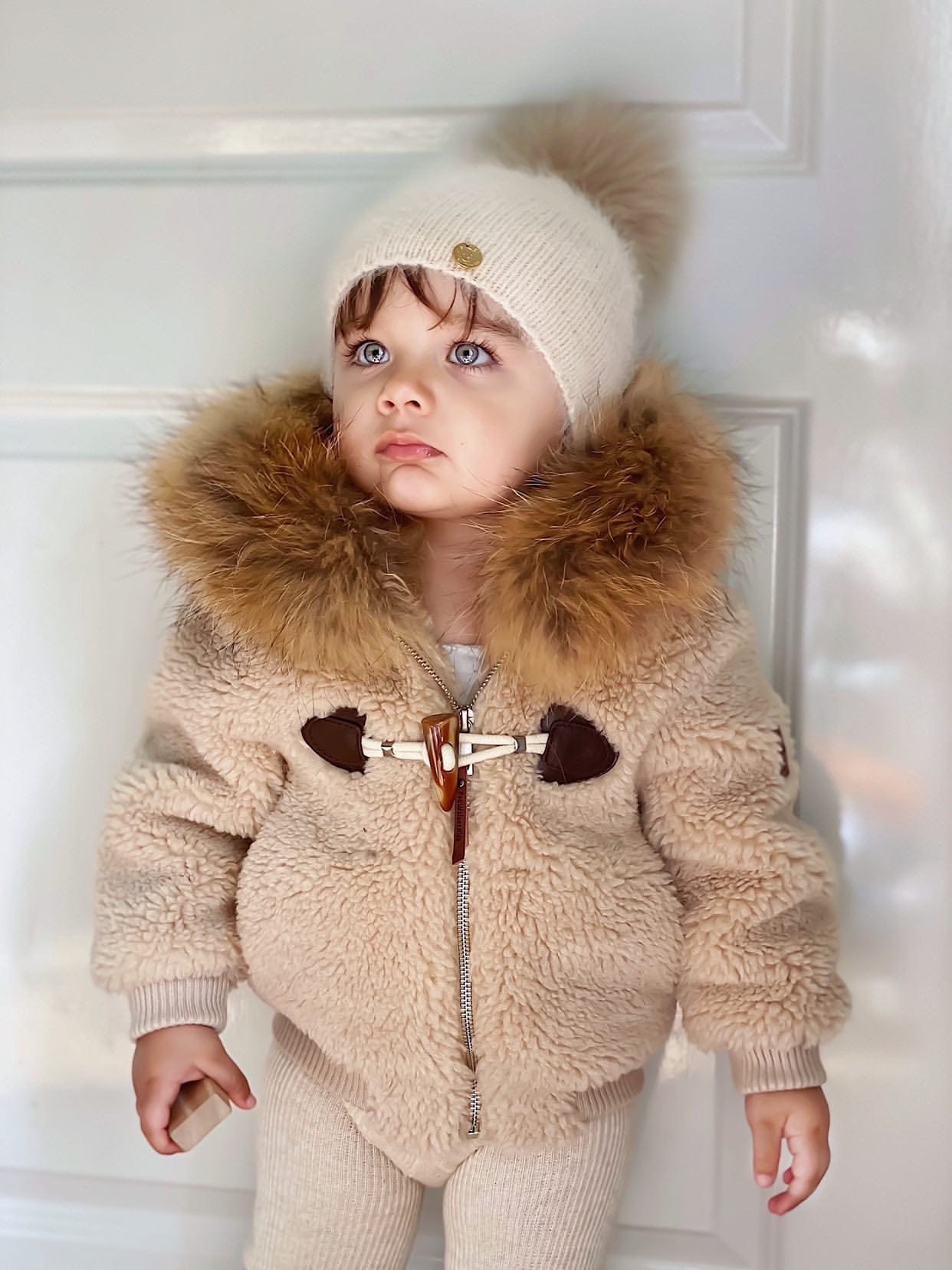 Shearling Camel Bomber Coat - Petite Maison Kids