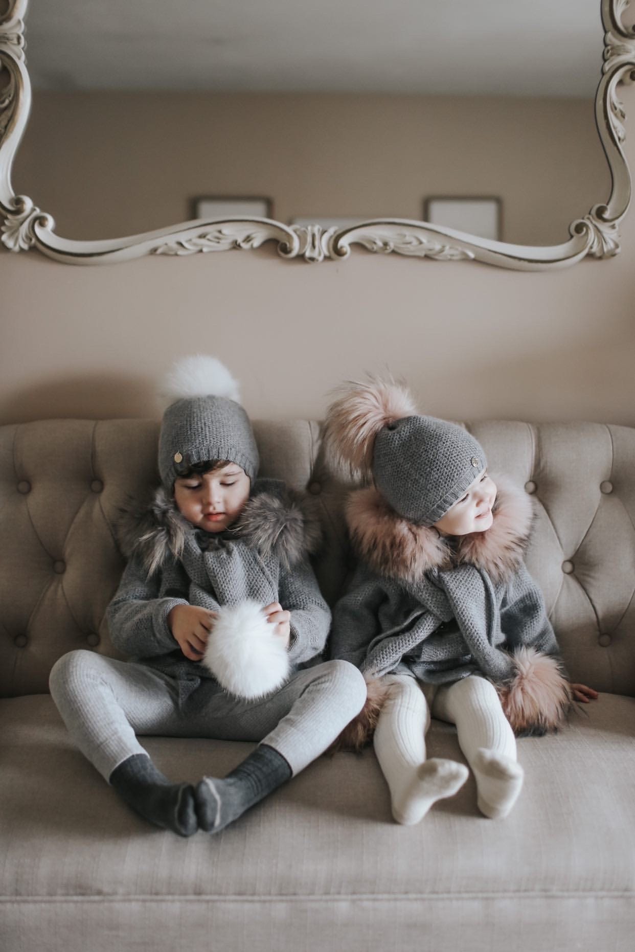 Cashmere Pram Coat with Dusty Pink Trim - Petit Maison Kids