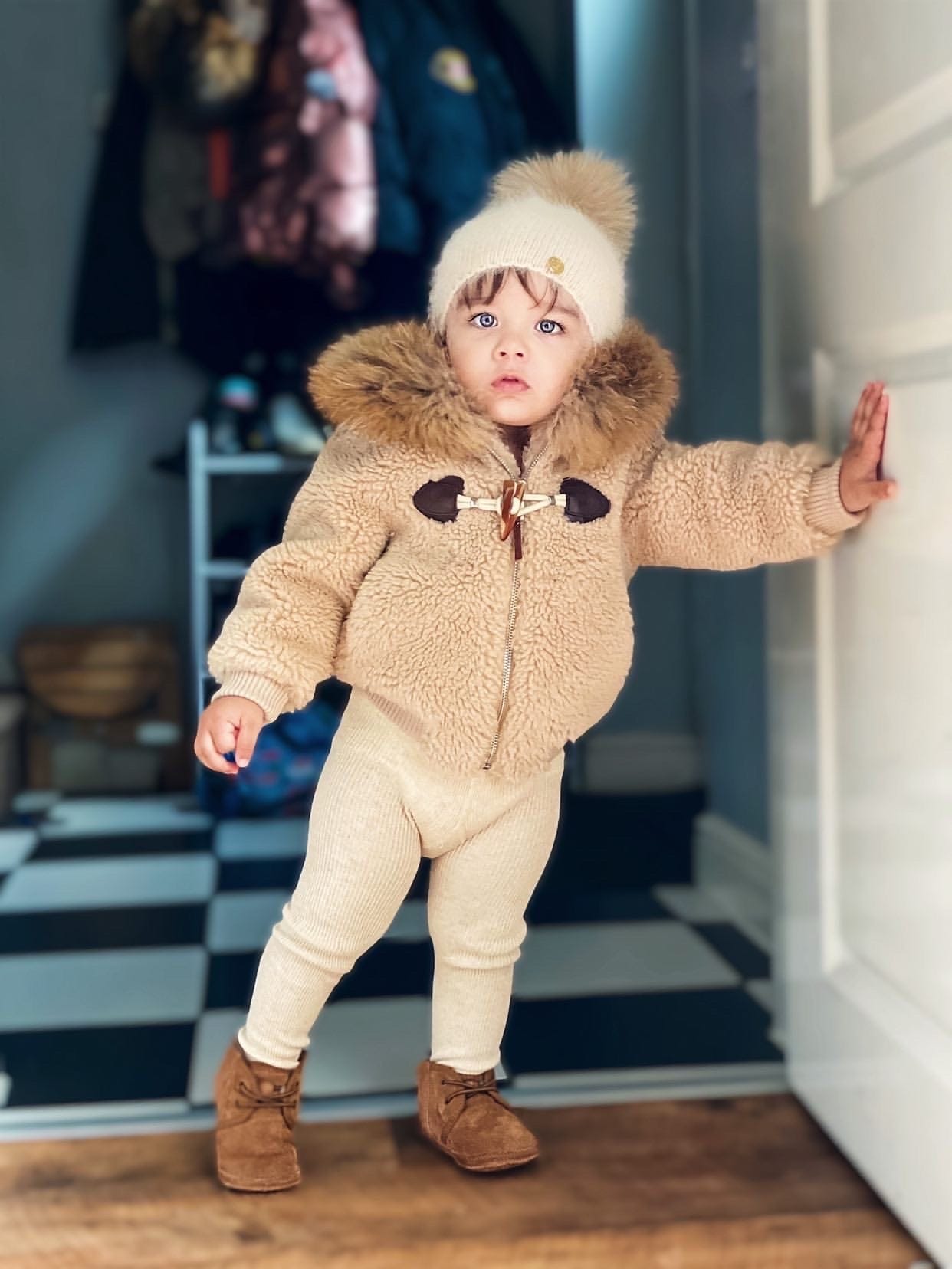 Shearling Camel Bomber Coat Faux Fur - Petite Maison Kids