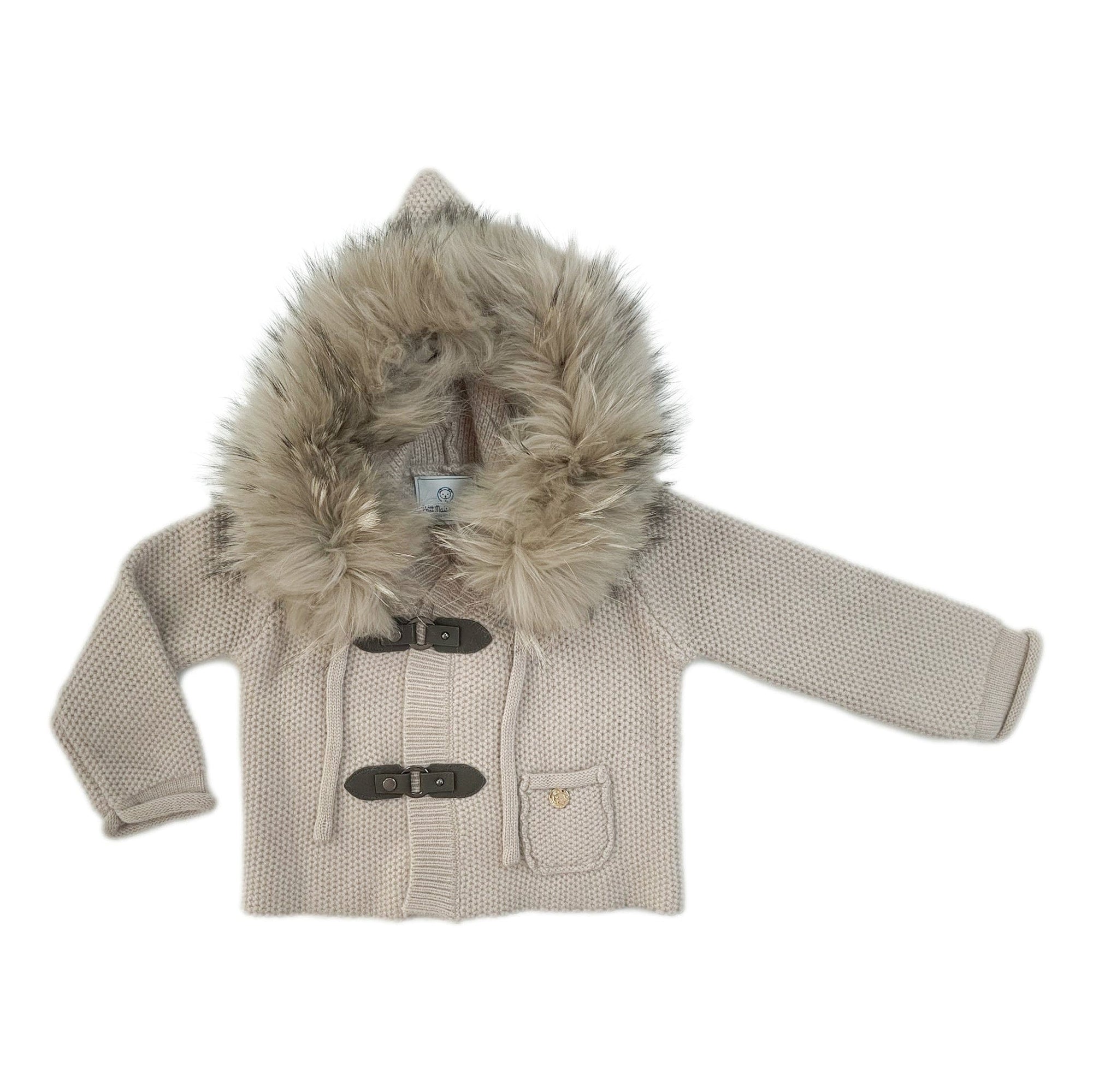 Honeycomb Beige Cashmere Pram Coat with Natural Trim - Petite Maison Kids