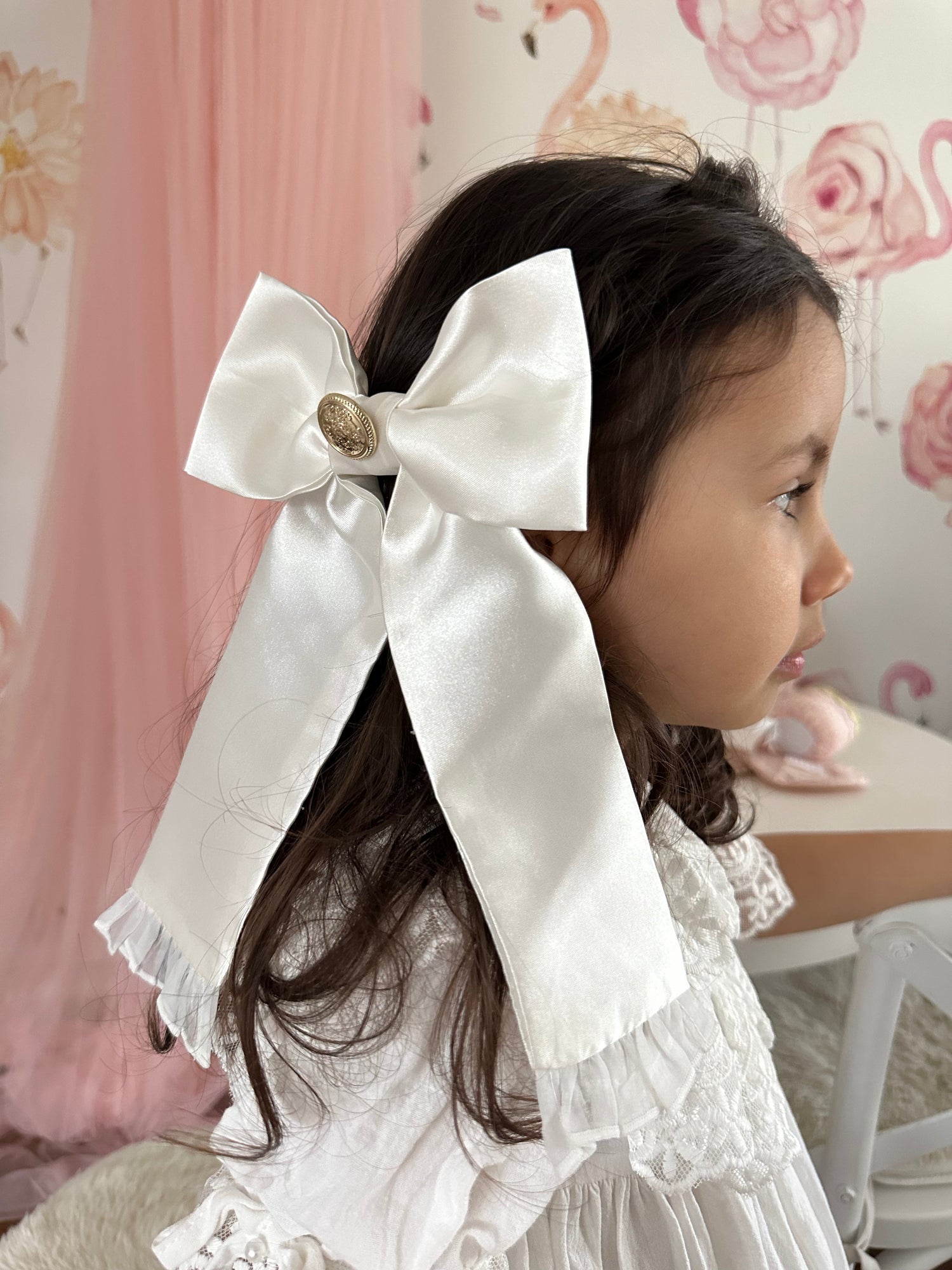 White Satin Tuxedo Hair Bow | White