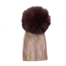 Misha Ribbed Angora Hat Brown Fur Pom | Brown