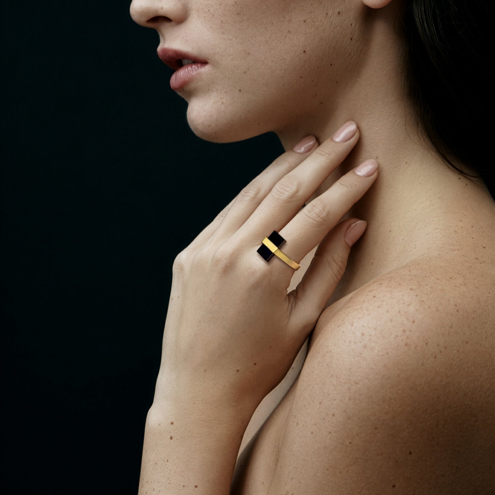 Inlay Ring | 18K Gold-Plated on Brass | Onyx