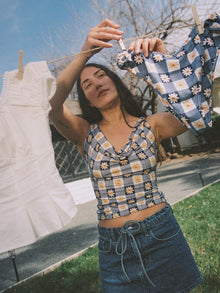 Jean Top | Navy Daisy Gingham