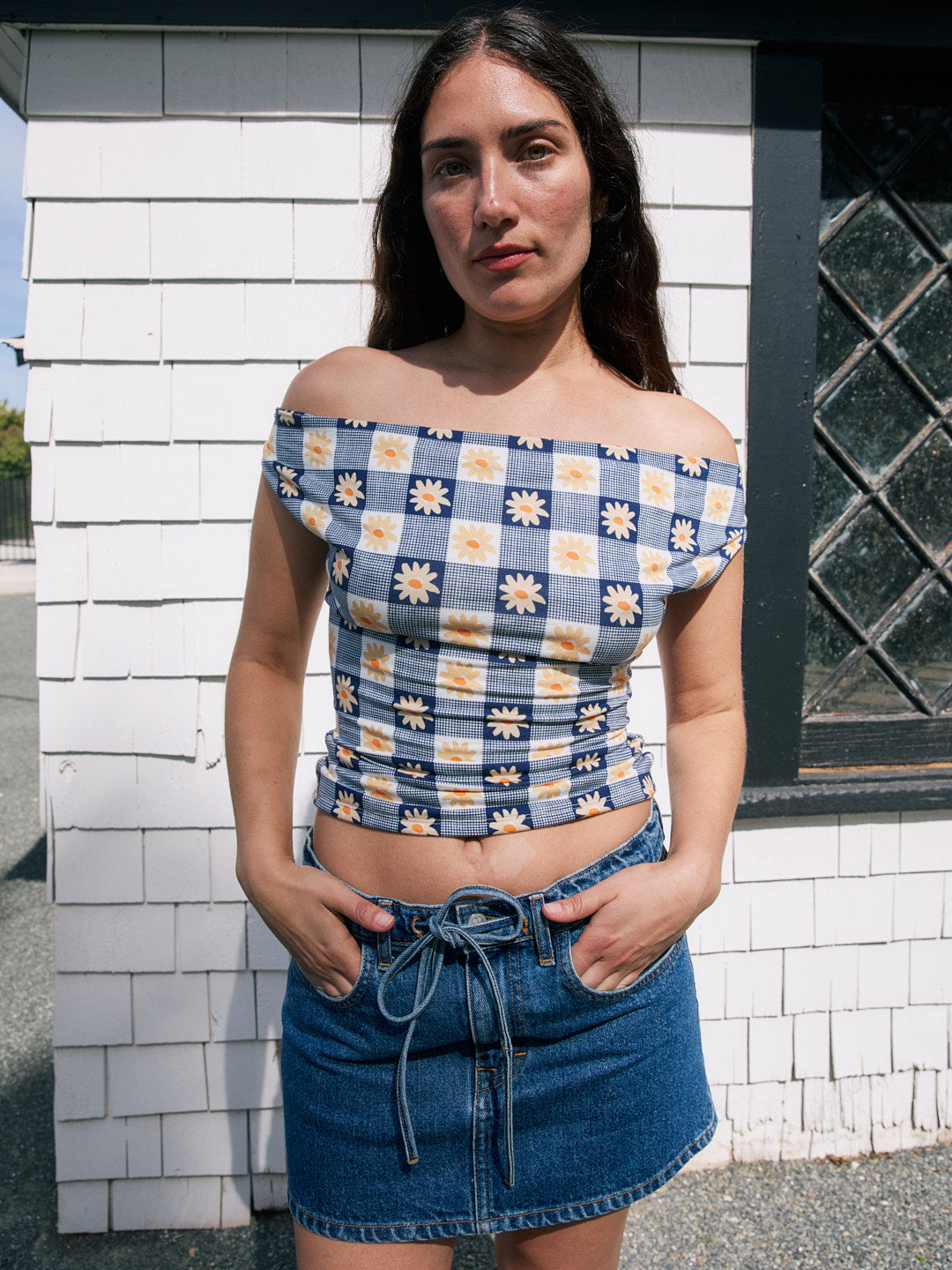 Jean Top | Navy Daisy Gingham
