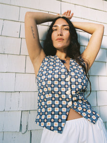 Riley Vest | Navy Daisy Gingham